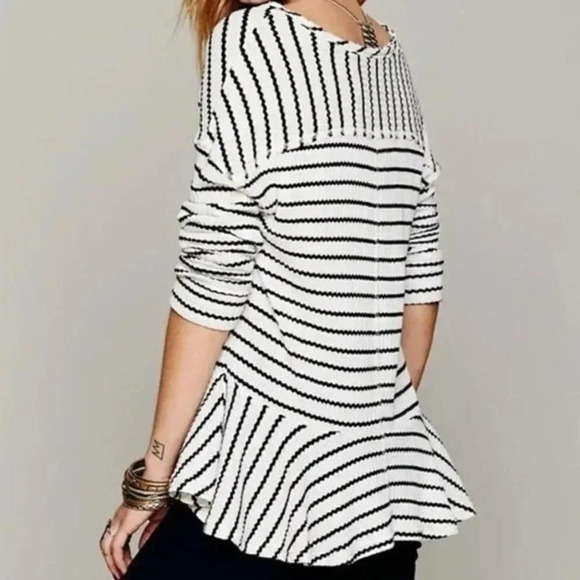 Free People Black and White Peplum Top - Picture 2 of 15